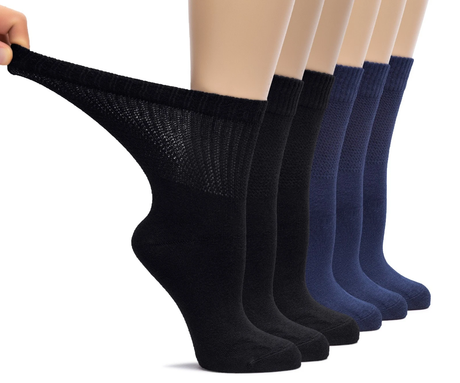 Women Bamboo Loose Fit Diabetic Crew Socks, Non-Binding, 6 Pairs, by Hugh Ugoli