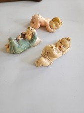 Set of 3 Vintage MCM Chalkware Babies Baby Nursery Shelf Decor