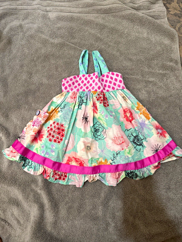 Matilda Jane Girls 2 Sleeveless Knee Length Multicolor Floral Sundress Ruffle
