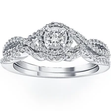 VS 3/4CT Diamond Halo Infinity Engagement Ring Set 14k White Gold Lab Grown