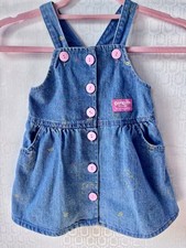 VTG 80'S-90s OSHKOSH OVERALLS PINK BLUE DENIM CAT BUBBLE ROMPER DRESS 24 MOS