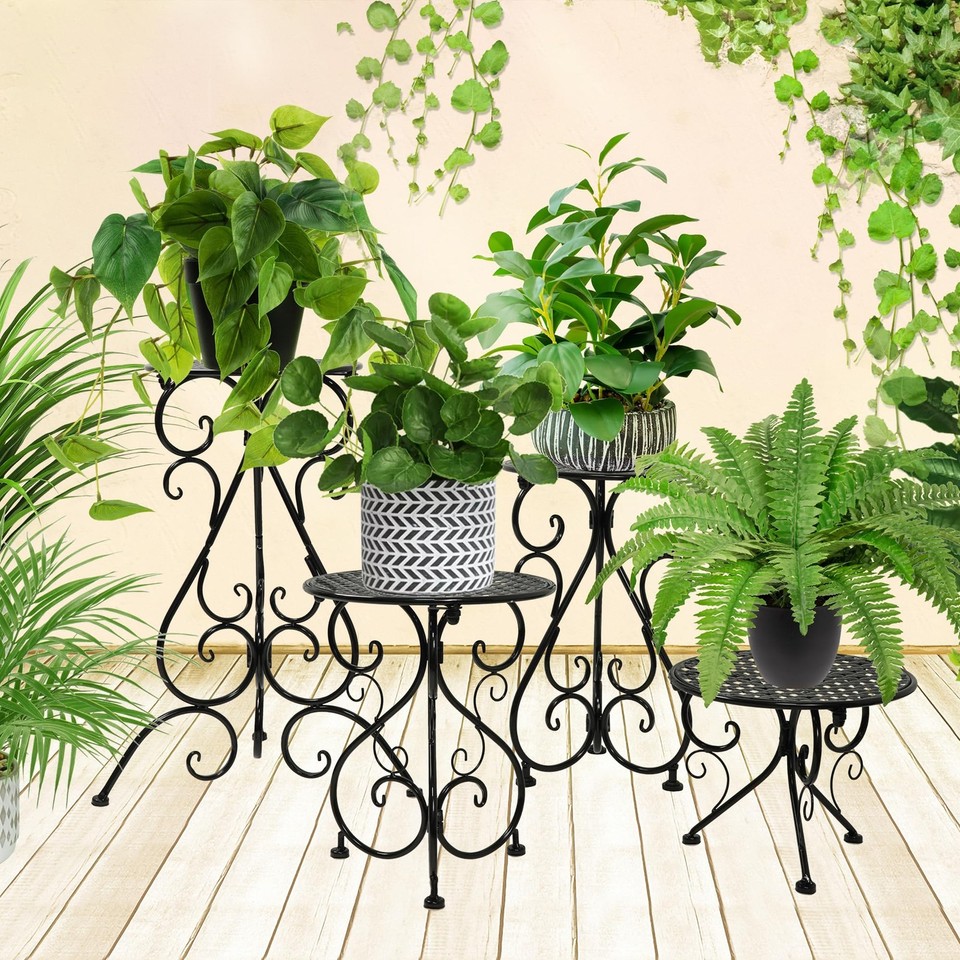 NAKUPE 4-Pack Metal Plant Stand for Indoor Outdoor, Heavy 4 Pack-Set ...