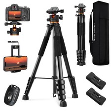 75 inch/190cm Tripod,Lightweight Travel Outdoor DSLR Tripods with 360 Degree ...