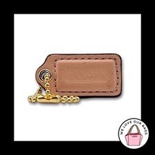 1.5" COACH Buff Natural Brown Leather Brass Key Fob Bag Charm Keychain Hang Tag
