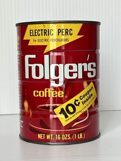 Vintage 1970 Folgers Electric Perc 16oz 1LB Coffee Can Rare Yellow Coupon Print