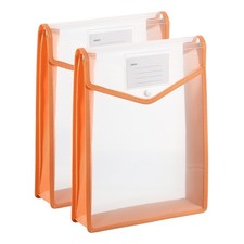 2 Pack A4 Plastic File Folders with Snap Closure, Orange, Vertical