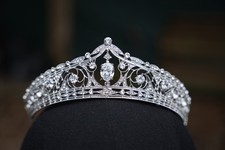 Vintage Silver Tiara Oval Crystal Crown Bridal Pageant Diadem Quinceanera