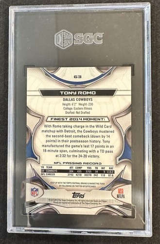 2015 Topps Finest - Tony Romo #63 Gold Refractor /150 SGC 10 - 第 2/2 張圖片
