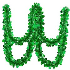32.8 Feet St Patrick's Day Tinsel Garland Green Clover Tinsel Garland St