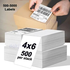 500-5000 4x6 Fanfold Thermal Shipping Labels Permanent Adhesive For Zebra Rollo