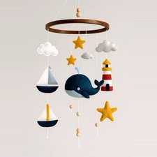 Handmade Nautical Baby Mobile For Crib-Whale,Sailboats,Lighthouse Star Nursery