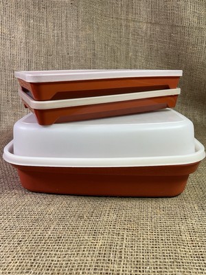 Vtg Lot of 7 pc. Tupperware 1 Large & 2 Small Season Serve Set Meat Marinators.