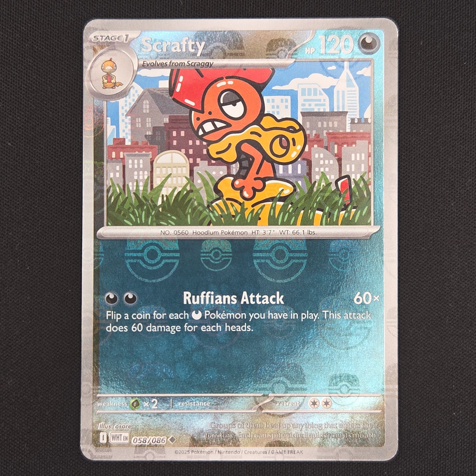 Pokemon TCG Card Scrafty 058/086 White Flare Master Ball Holo *English* - NM