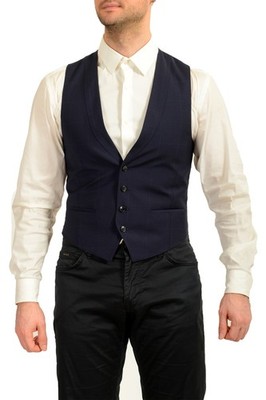 Hugo Boss Men's ''Arti/Hesten202V1'' Blue 100% Wool Plaid Dress Vest US 36S IT 46S