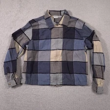 Carolina Colours Jacket Womens Large Blue Gray Beige Patchwork Zip Front Shacket