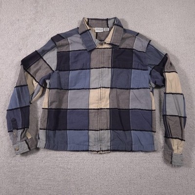Carolina Colours Jacket Womens Large Blue Gray Beige Patchwork Zip Front Shacket