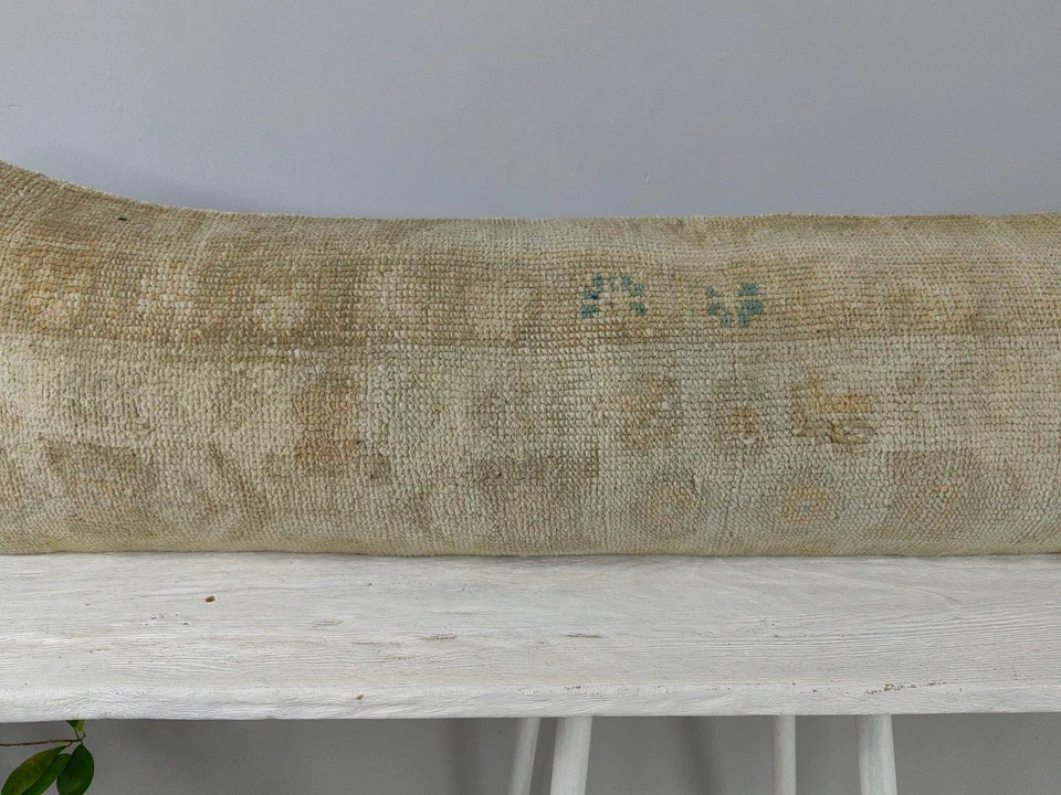 12x48 Decorative Kilim Lumbar Pillow - Long Turkish Neutral Bolster Cushion - Image 3 of 4