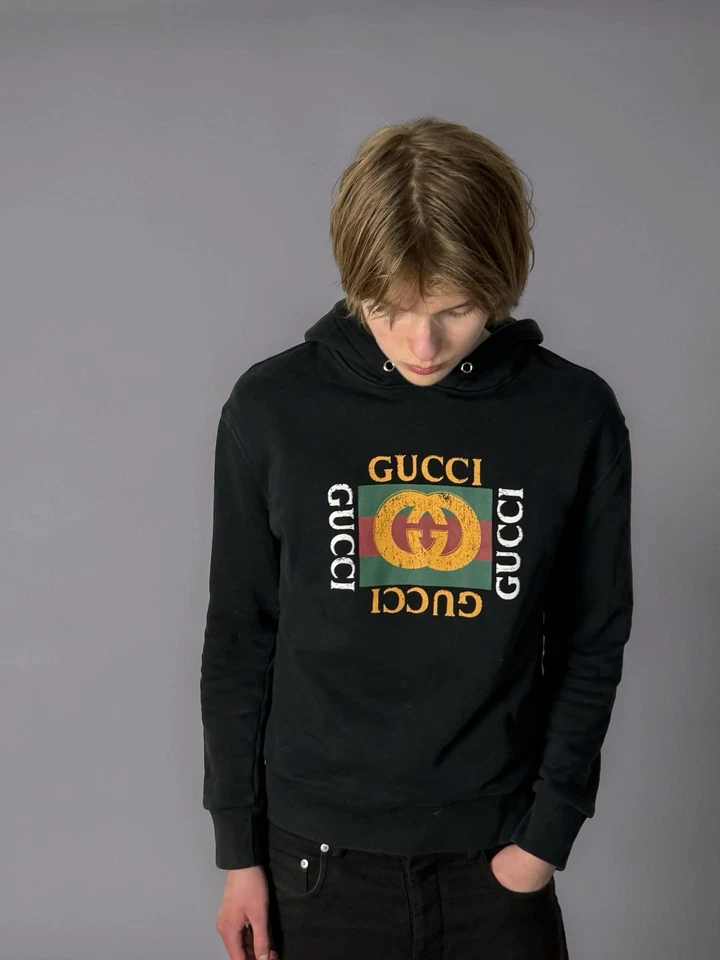 Gucci Logo Hoodie Size L Black Cotton Men's Pullover - Bild 4 von 4