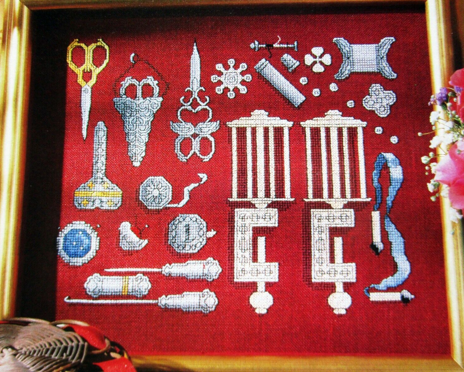 Antique Needlework Tools Scissors Silk Winders Clamps CROSS 