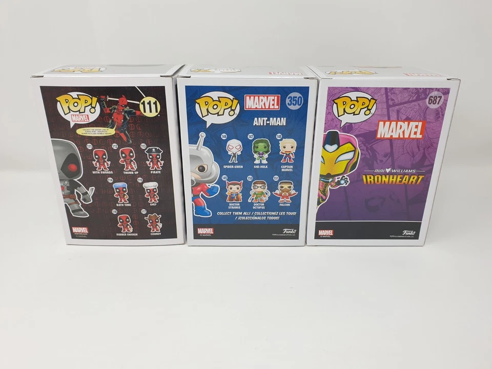 Deadpool 111 Ant-Man 350 Ironheart 687 Marvel Funko Pop Vinyl Bundle Lot - Image 3 of 4