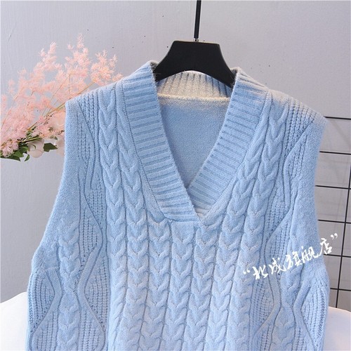 Women Knitted Sweater Vest Autumn Pullover Loose V-Neck Sleeveless Waistcoat - Picture 12 of 18