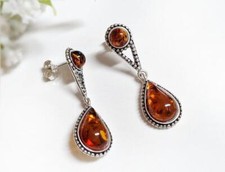Bernstein Ohrstecker Silber 925 Ohrringe Paar cognac braun Sterlingsilber bd68