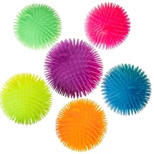 Soft Spiky Puffer Balls - 6-Pack - 5.5 Inch Sensory Stress Toy - Assorted Colors