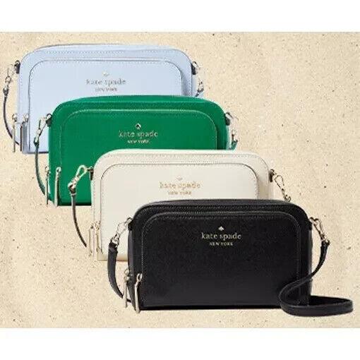 Kate Spade Dual Zip Around Crossbody Bag Blue Leather Purse Kate Spade Dual Zip Around Crossbody Bag Blue Leather Purse