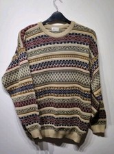 Vintage BHS  MensJumper Pullover Multicoloured Nordic, Striped  L  VGC Crew Neck
