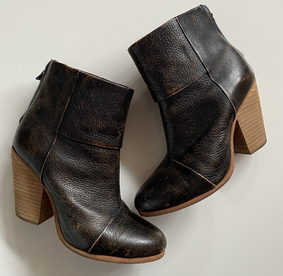 Rag Bone Newbury Distressed Ankle Booties Heeled Back Zip Brown
