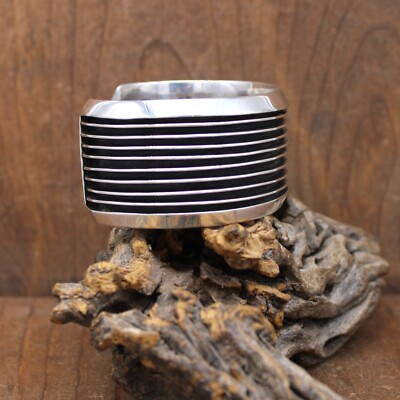 Sterling Silver Nine-Channel Oxidized Cuff Bracelet by Navajo Tom
