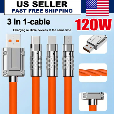 3 in 1 Fast Charging Cable Cell Phone Charger Cord For iPhone Type C Micro USB