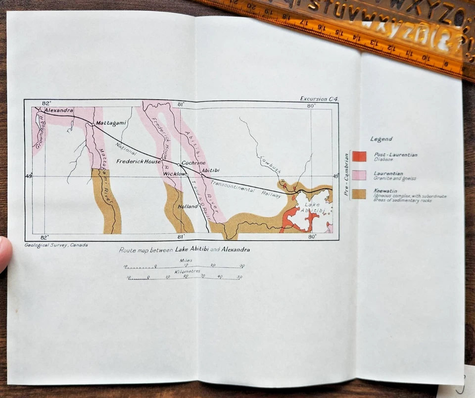 1913 Geological Map of the Route between Laka Abitibi and Alexandra - Canada - Image 1 of 1