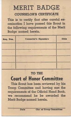 VINTAGE BOY SCOUT 1940's MERIT BADGE CARD - East Boroughs Council - Picture 2 of 2