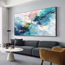Blue Pink Wall Art Paintings Hand Painted Abstract Oil Painting on Canvas