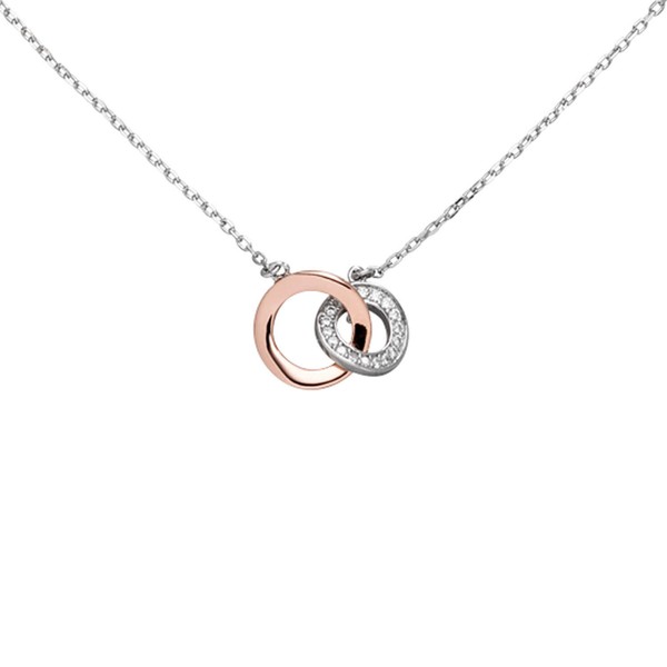 Collier Ankerkette Mit AnhäNger 925 Silber Bicolor Vergoldet 18 Zirkonia 42-45Cm-image