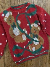 Vtg 1980s Acrylic Teddy Bear Holy Grail Truly Ugly Christmas Sweater L XL