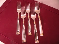 5 Salad Forks WALLACE Golden Napoli Gold Accent 18/8 Stainless Steel 7 1/8"