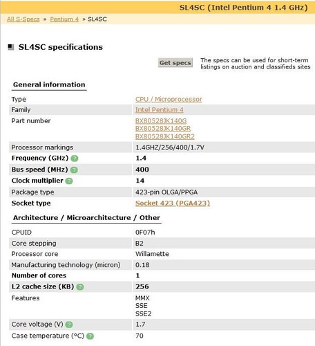 Intel Pentium 4 SL4SC 1,4 GHz/256 KB/400 MHz socket CPU PGA423 Willamette - Foto 3 di 3