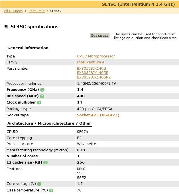 Intel Pentium 4 SL4SC 1,4 GHz/256 KB/400 MHz socket CPU PGA423 Willamette - Immagine 3 di 3
