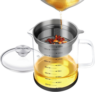 Fat Separator Glass with Strainer for Used Cooking Oil Filter, Oil Strainer Pot 