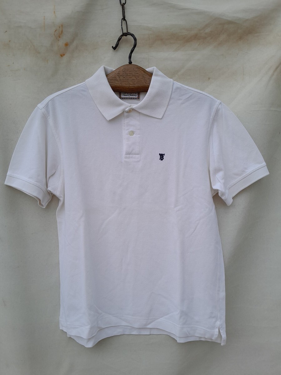 Thomas Burberry Polo Shirt Men's Small White 100% Cotton Pique