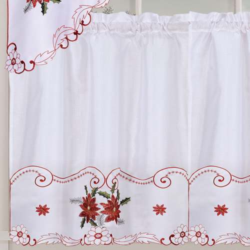Kitchen Curtain Set 3 PC Christmas Window Decor, Ruffled Swag Valance & Tiers - Picture 20 of 54
