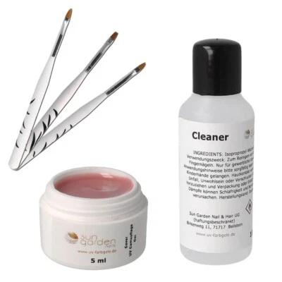 SUN GARDEN NAILS UV Aufbaugel - Camouflage Gel Cover 5ml inkl. 3 tlg. Pinselset und Cleaner ...