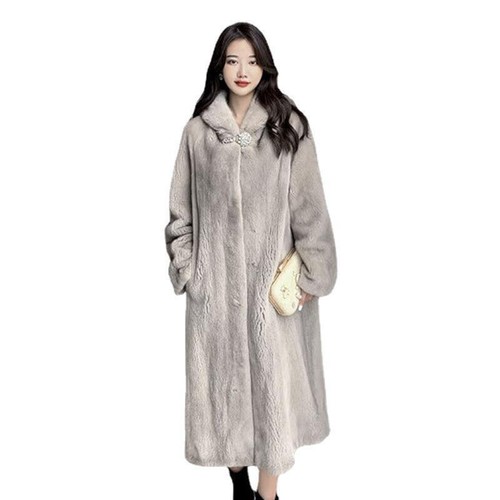 Abrigo largo de piel sintética con capucha de invierno para mujer cálido peludo informal calce suelto abrigos - Imagen 6 de 8