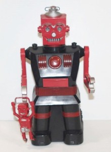 Vintage 1950's Louis Marx Electric Robot w/Original Son - Red & Black 14" Toy
