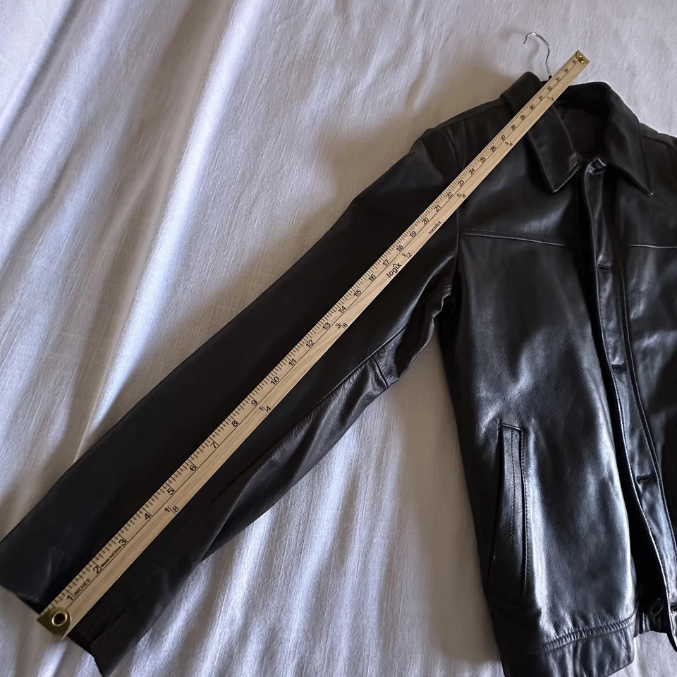 Merona Leather Jacket Mens Large Black Zip Button Car Coat Quilted Grunge Motto - Image 4 of 4