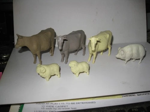 MARX series PRIZE LIVESTOCK FARM ANIMALS 6 plastic playset figures, circa 1959