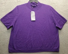 Basler Sweater Women Purple Knitted Ribbed Hem Short Sleeve Mock Neck Pullover