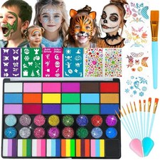 42 Colors Face Painting Kit - Non-Toxic Water Activated Makeup, Brush, Stencil 